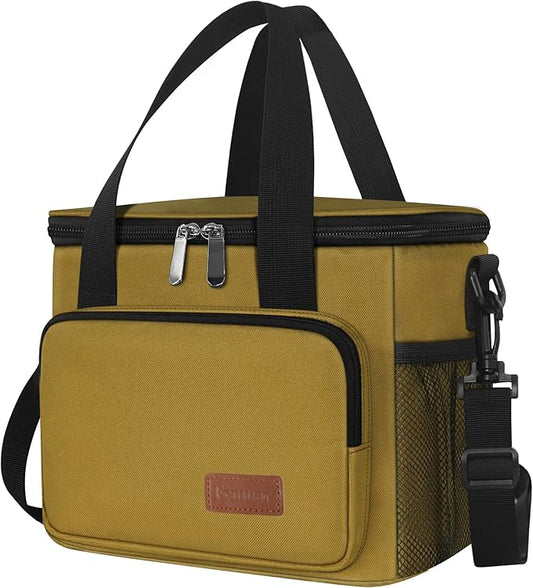 Femuar Lunch Bags for Women/Men, Insulated Lunch Bag for Work Office Picnic - Lunch Cooler Bag Leakproof Lunch Box with Adjustable Shoulder Strap - Khaki