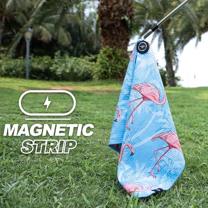 Magnetic Golf Towel, Microfiber Waffle Design with Clip - Industrial Strength Magnet for Strong Hold to Golf Bags, Carts & Clubs