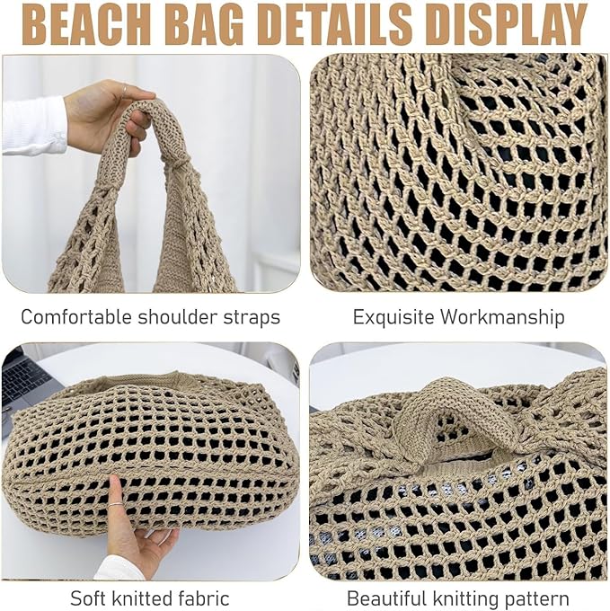 Large Beach Bags for Women Summer Beach Tote Bag Aesthetic Tote Bag Hippie Bag Knit Bag