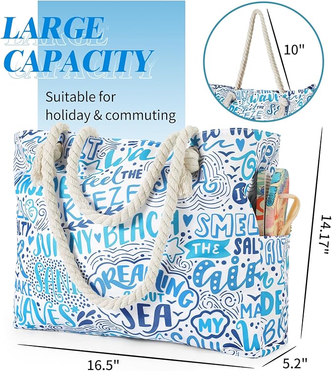 Tavaleu Beach Bags for Women - Large Beach Tote Bag, Women Sandproof Pool Bag for Pool Gym Grocery Travel