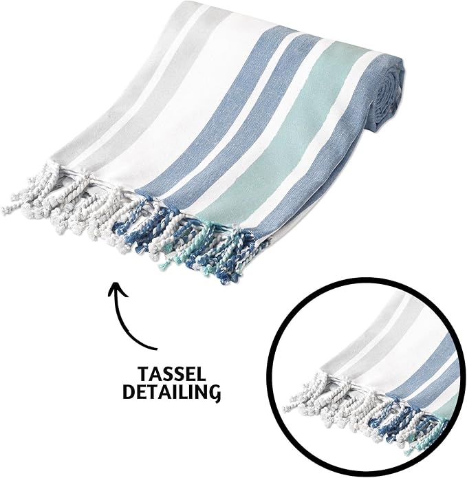 Folkulture Turkish Beach Towel for Adults with Travel Bag 40" x 72" Bath Towels, Beach Blanket or Oversized Sandproof Beach Towels, 100% Cotton Quick Dry, Lightweight and Large, (Ocean Blue)