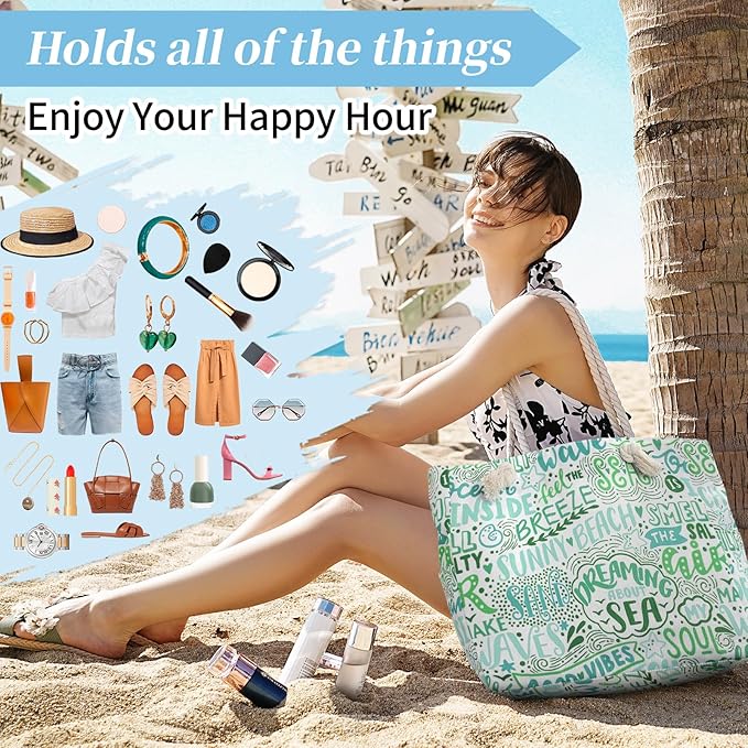 Tavaleu Beach Bags for Women - Large Beach Tote Bag, Women Sandproof Pool Bag for Pool Gym Grocery Travel