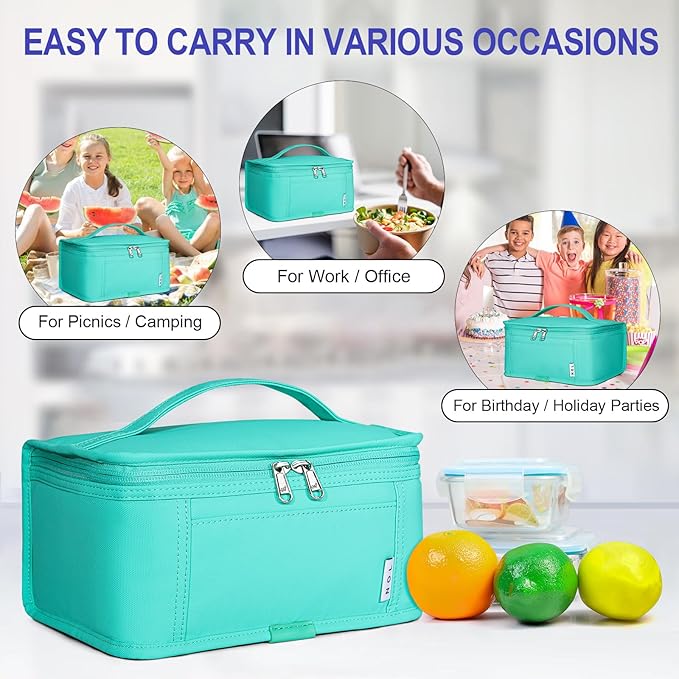 NOL Natural Organic Lifestyle Small Lunch Bag Mini Lunch Box Insulated Lunch Bag for Men/Women Leakproof Cooler Tote Bag Lightweight Nylon Waterproof Lunch Box For Work,Cyan
