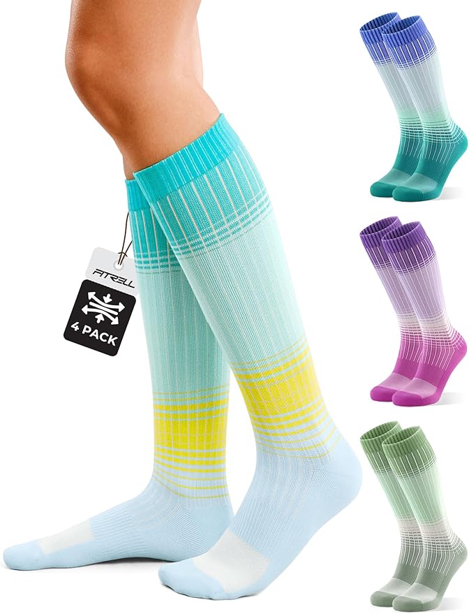 FITRELL 4 Pairs Compression Socks for Women & Men, 15-20mmHg Circulation Support for Athletic Travel Daily Wear