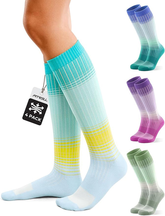 FITRELL 4 Pairs Compression Socks for Women & Men, 15-20mmHg Circulation Support for Athletic Travel Daily Wear