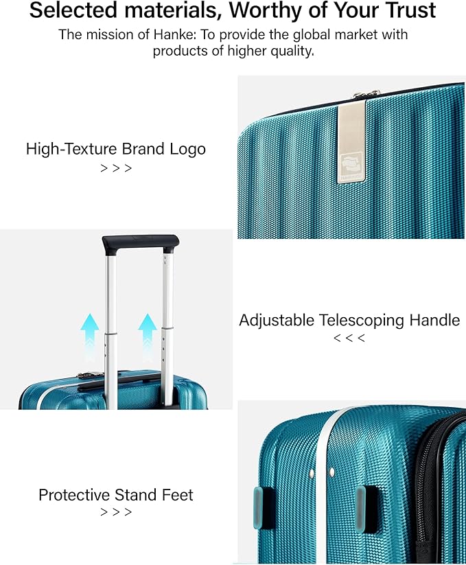 Hanke 24 Inch Checked Luggage Hard Shell Top Opening Aluminum Frame Hardside Medium Suitcase with Spinner Wheels, Durable Rolling Luggage for Men & Women Travel, Caribbean Blue