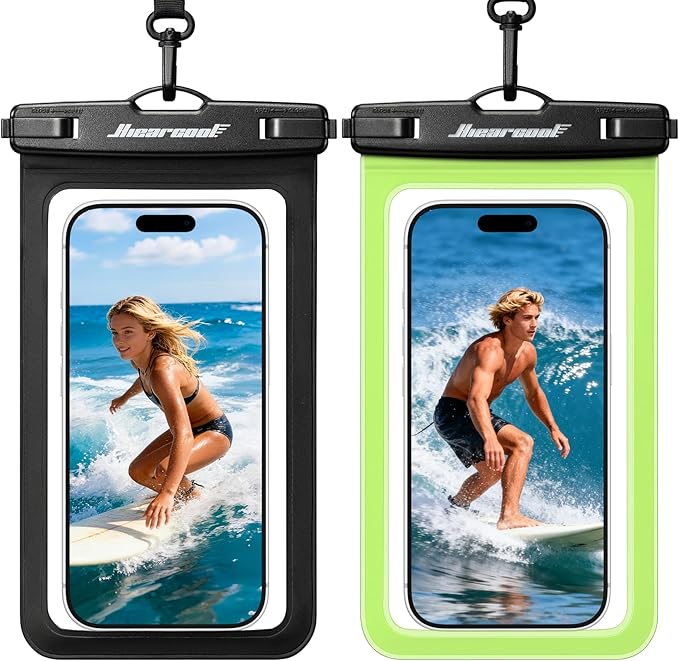 Hiearcool Waterproof Phone Pouch,Waterproof Phone Case for iPhone 17 16 15 14 13 Pro Max Plus up to 8.3",IPX8 Cellphone Dry Bag for Beach Cruise Travel Black&Olive Green-2Pack | up to 8.3", IPX8, Cellphone Dry Bag, 2Pack