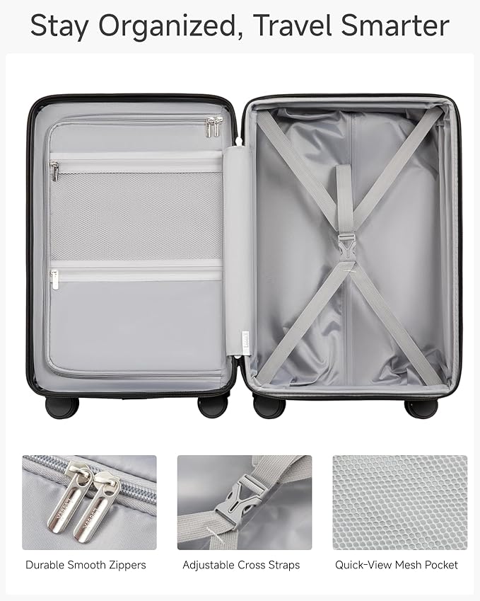LUGGEX Carry On Luggage 22x14x9 Airline Approved, KVC Expandable Polycarbonate Hard Shell Suitcase for Travelling (EX-Core, Pink, 20 Inch, 40L-44L)