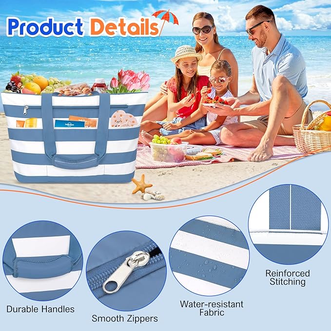 BKNOOU Extra Large Beach Bags Waterproof Sandproof XL Beach Tote Bag for Women Zipper Foldable Swim Pool Bag with Wet Pocket