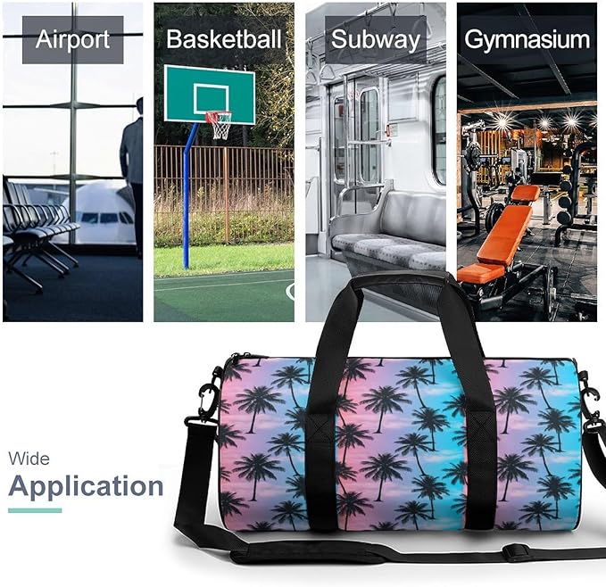 Basketball Football Weekender Bag Purple Sky Palm Trees Carry on Beach Yoga Overnight Luggage Bag Sports Gym Bags for Men Women
