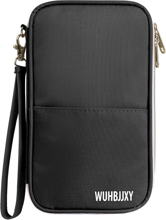 Multifunctional, Practical, RFID Family Passport holder, Travel wallet (Black), Travel document manager, Passport Bag, Three-layer Design, Multiple Pockets，Big Storage