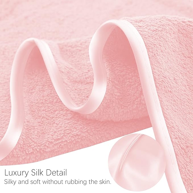 TENSTARS Luxury Silk Hemming Towel Set - Light Thin Quick Drying - 2 Bath Towels 2 Hand Towels 2 Washcloths - Ultra Soft Microfiber Towel for Bath Fitness, Sports, Yoga, Travel (Pink 6 Pieces)