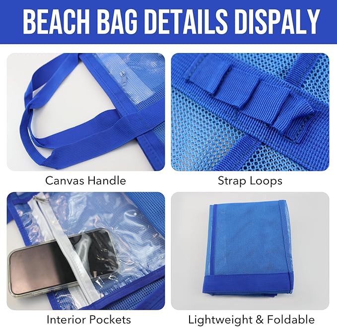 Large Mesh Beach Tote Bag, 9-Pocket Foldable Summer Vacation Beach Bag for Travel, Pool, Gym, Cruise