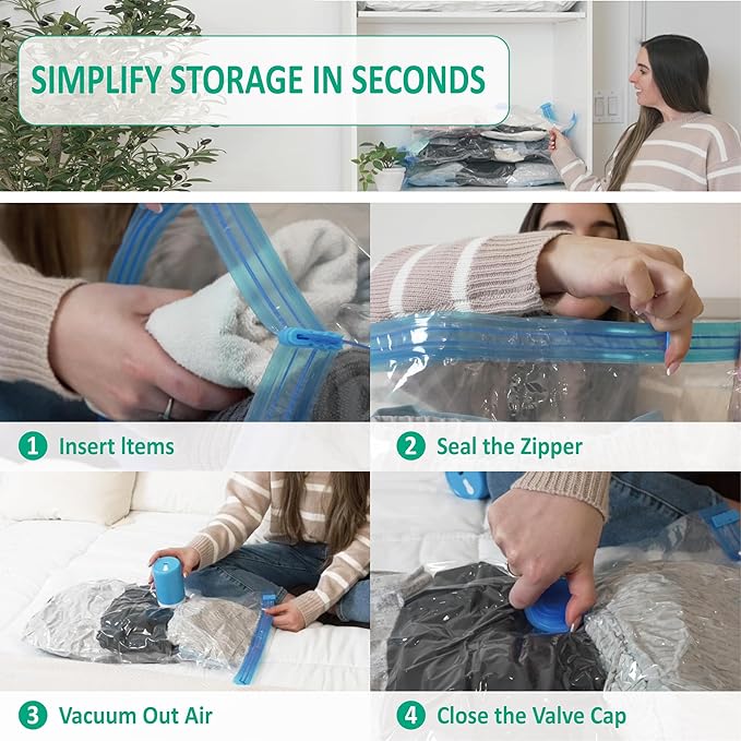 Cozy Essential Travel Vacuum Storage Bags with Rechargeable Cordless Electric Pump, Space Saver Bags for Luggage, Suitcase, Carry-On, for Clothes, Blankets, Comforters, Pillows, 6 Combo