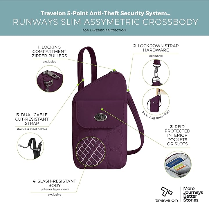 Travelon Anti-Theft Runways Slim Assymetric Crossbody