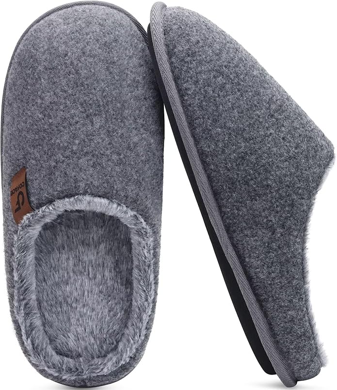 COFACE Mens Cozy Memory Foam Scuff Slippers Casual Slip On Warm House Shoes Indoor/Outdoor Sandal Slippers With Arch Support Rubber Sole Size 7-15