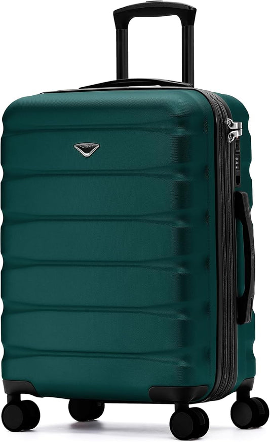 Flight Knight 24x16x10 Expandable Carry On Suitcase Hardside TSA Lock USB C Lightweight Luggage Silent Double Spinner Wheels Maximum Overhead Carry-On Bag Virgin South West Approved Forest Green