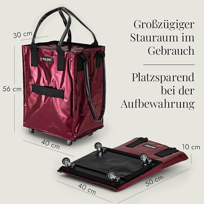 (Medium, Cosmic Red) Reusable Grocery Bag On Wheels, Shopping Trolley, Rolling Tote, Zipper Closure, Lightweight, Carries Up to 66 lb, Folds Flat, Unbreakable Handles