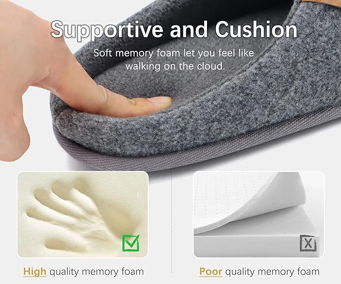 ONCAI Men's House Slippers Memory Foam Slip-On Warm Cozy Scuff Home Bedroom Shoes with Indoor/Outdoor Rubber Soles US Size 7-15