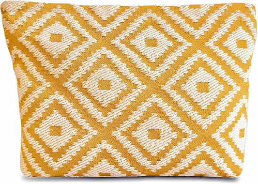 STARDW Parallel Checkered Makeup Bag Cute Cosmetic Bags for Women Girls, Travel Toiletry Bag Large Capacity Zipper Makeup Pouch, Purse Organizer Pouches(Embroidery Yellow)