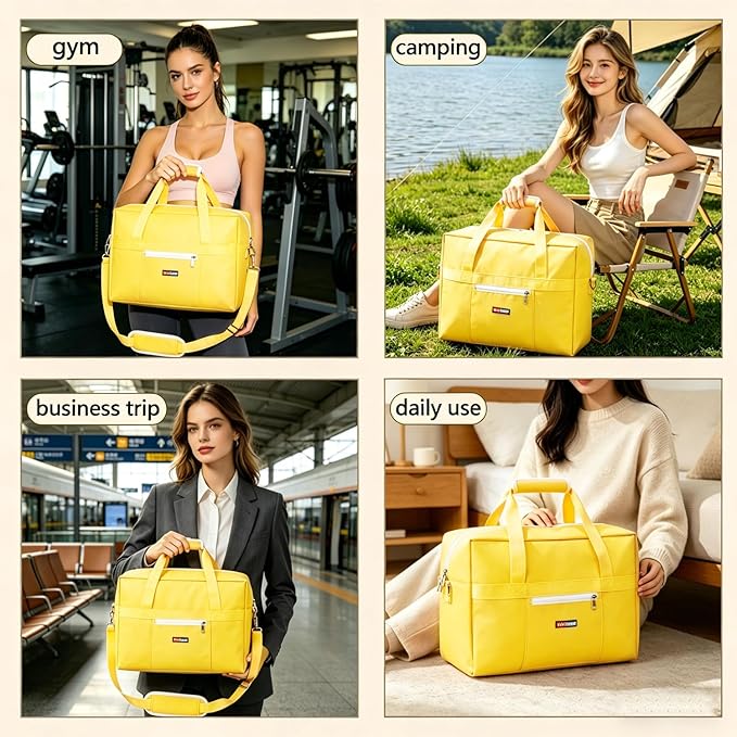 Gym Bag for Women Men, Water-Resistant Duffle Bag for Travel Sports, Lightweight Carry On Bag with Handles and Detachable Shoulder Strap (Yellow)
