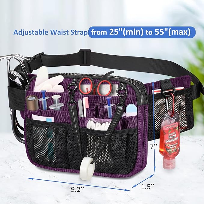 SITHON Nurse Fanny Pack with Tape Holder, Multi Compartment Medical Gear Pocket Nursing Organizer Belt Bag, Apron Hip Bag Utility Waist Pack for Stethoscopes Bandage Scissors Medical Supplies (Purple)