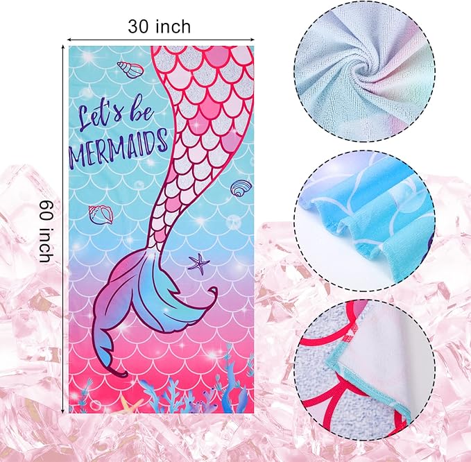 LIVILAN Mermaid Tail Beach Towel, 30” x 60”, Cute Microfiber, Quick Dry, Absorbent, Sand Free, Lightweight for Girls, Kids, Ideal for Pool, Travel, Bath, Unique Mermaid Gifts