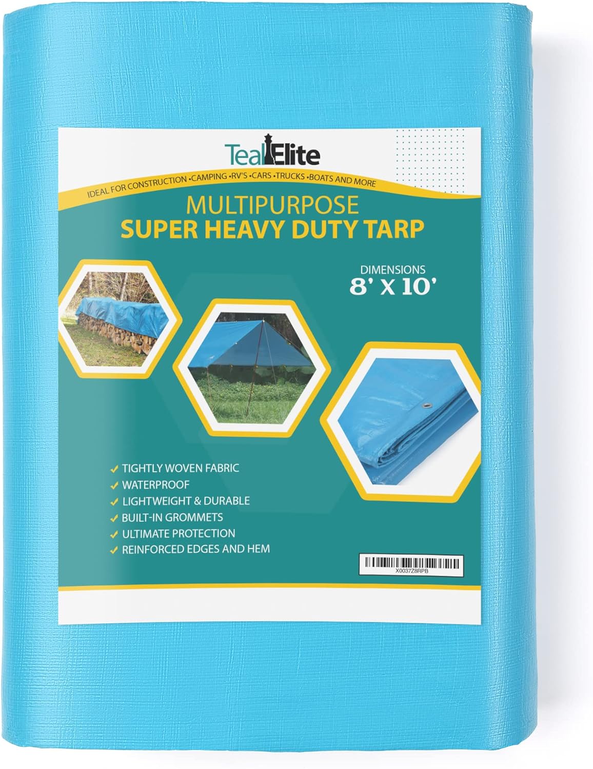 Tarps Heavy Duty Waterproof 8x10-12 mil Thick Camping Tent - Blue Tarp 8x10 UV Resistant, Rip & Tear Proof with Metal Grommets – Multipurpose Use for Camping, Tent, Boat, RV, Car, & Pool Cover