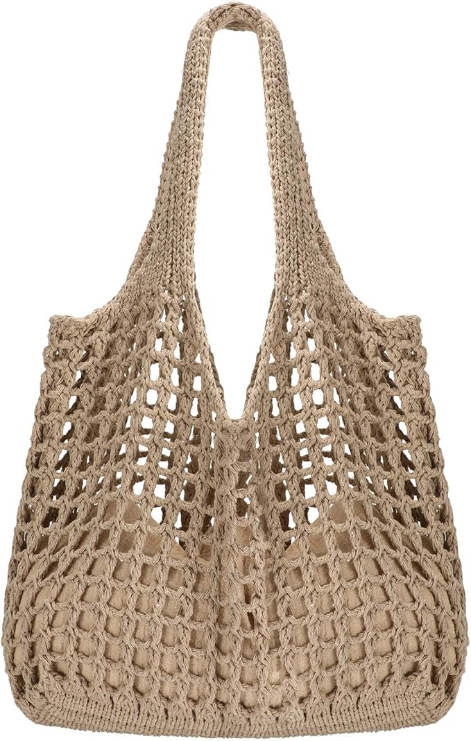 SUOSDEY Crochet Mesh Beach Tote Bag, Knit Summer Vacation Aesthetic Boho Tote Bag for Women