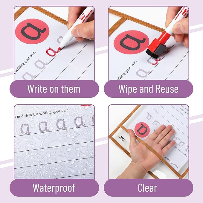 Mr. Pen Dry Erase Pocket Sleeves, 12 pcs, Plastic, 10 x 14 inches, Assorted Colors, Reusable, Wipe-Off, Perfect for Classrooms, Offices, Home Learning