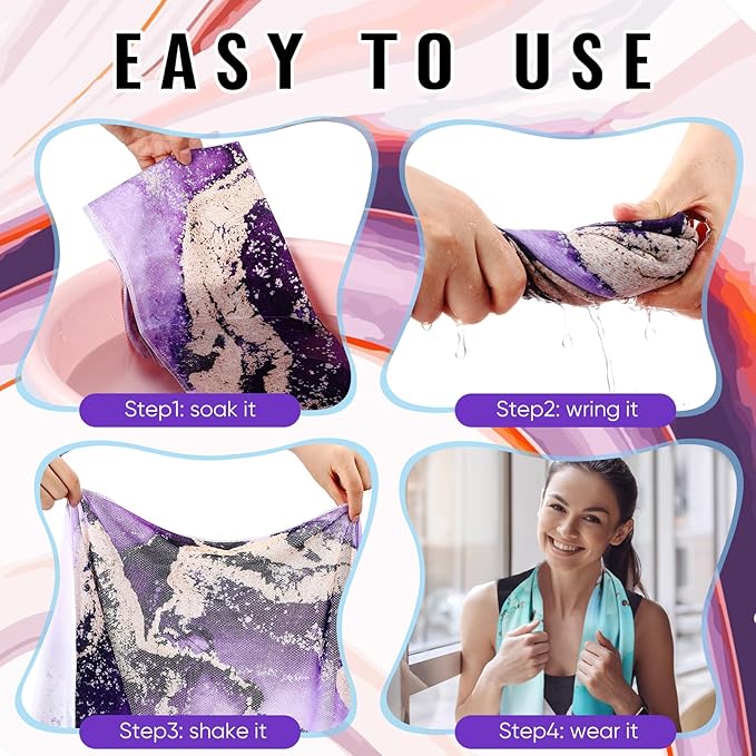 Peryiter 6 Pack Cooling Towels for Neck and Face 40 x 12 Inch Cooling Rag Ice Sweat Towels for Biking Hiking Running Yoga Golf Sport Gym Workout Gardening (Marble Style)