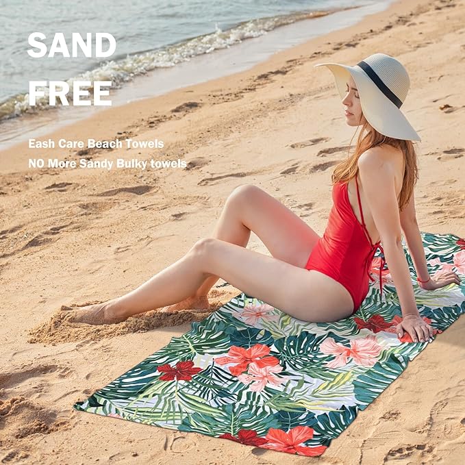 cabanana Sand Free Beach Towel - Large Oversized Beach Towel Sandproof 70x35 Big Microfiber Quick Dry Pool Towel, Thin Lightweight Compact for Travel Swimming Bath for Adults Women Men (Flower)
