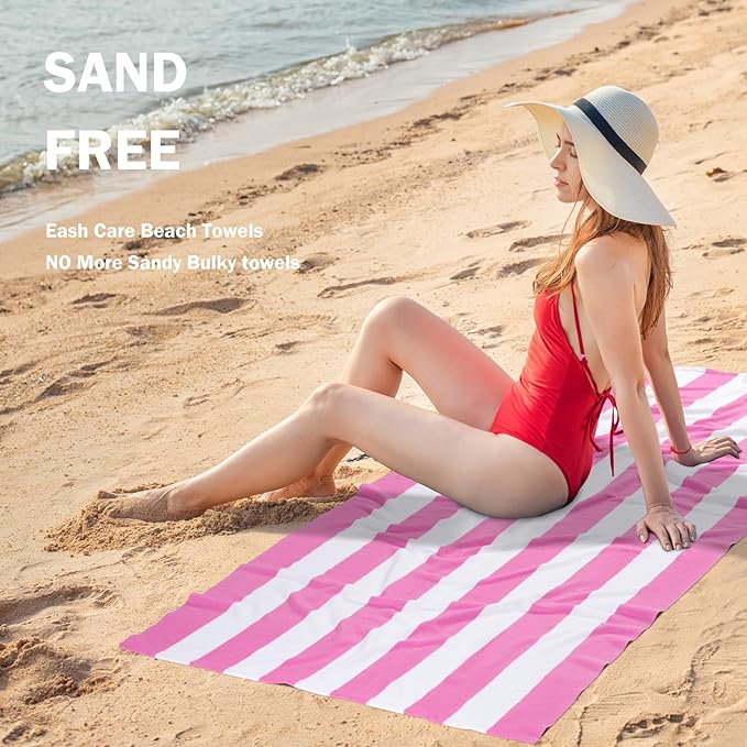 cabanana Microfiber Beach Towel Oversized - 70"x 35"Sand Free Quick Dry Lightweigh Beach Towels for Adults,Soft Extra Large Thin Travel Towel for Beach Accessories(Pink)