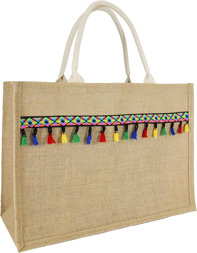 Hibala Woven Large Beach Bag Straw Beach Tote Handmade Weaving Shoulder Tassel Bag Handbag