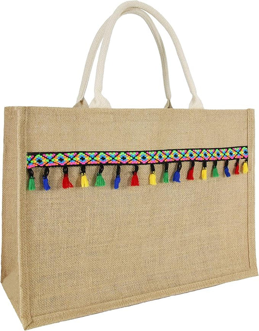 Hibala Woven Large Beach Bag Straw Beach Tote Handmade Weaving Shoulder Tassel Bag Handbag