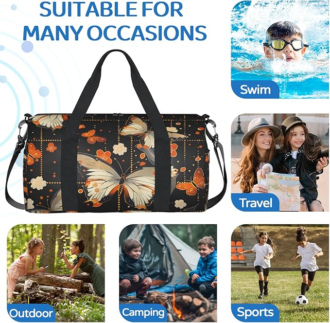 Orange Butterflies Overnight Travel Bag Unisex Carry-On Size Tote Bag Suitable for Travel Duffle Gym Sports