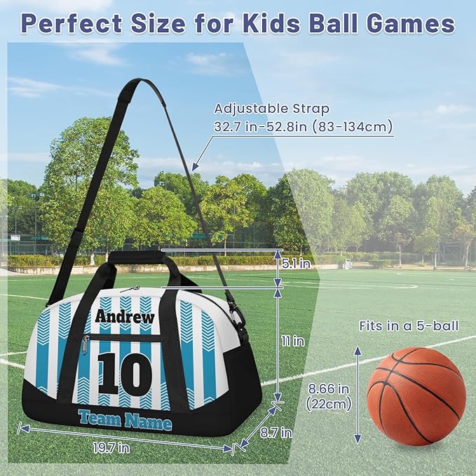 Basketball Soccer Gifts for Boys Girls - Custom Sports Duffle Bag, Personalized Name & Team Bag, Water-Resistant Gym Bag for Basketball, Soccer, Volleyball | Y-Cyan Black