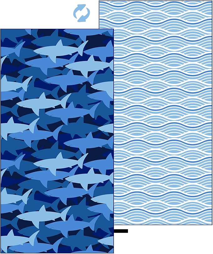MelonBoat Large Microfiber Beach Towel: Navy Blue Shark Sand Free Beach Towel for Travel, Super Absorbent Quick Dry, Lightweight Compact for Kids Trip Vacation Beach Bath Yoga Camping Pool Swim