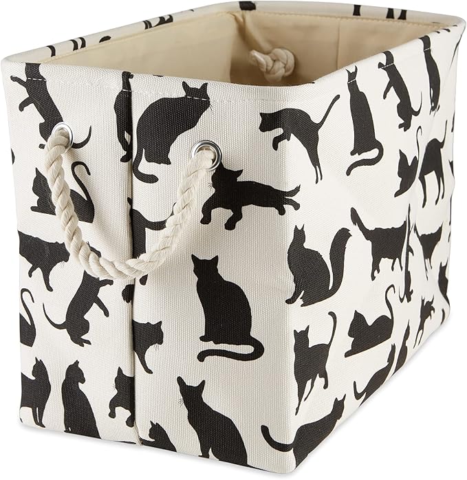 Bone Dry Pet Storage Collection Collapsible Bin, Small Rectangle, 14x8x9, Cat's Meow Print