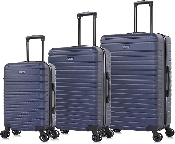 InUSA DEEP Luggage Set with Dual Spinner Wheels and Studs | Spacious Travel Suitcases with Ergonomic Handles | (20/24/28) 3 Piece Hardside Luggage Set | Blue