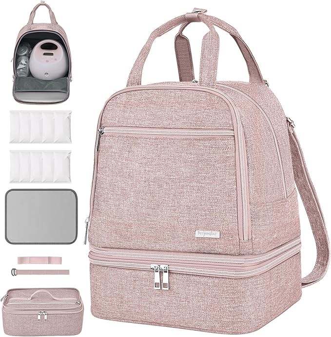 Derbiedersinn Breast Pump Bag, Compatible with Spectra Pumps, Insulated Carrying Case with Cooler for Milk Storage, Travel, Work, Daycare，Pink