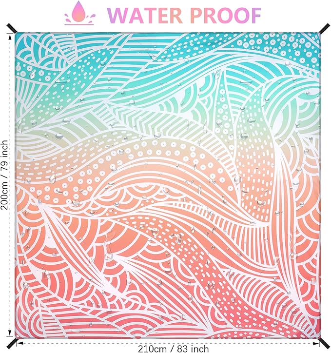 Beach Blanket Waterproof Sandproof Beach Mat for 1-8 Adults Quick Drying Durable Outdoor Picnic Mat for Beach Festival Travel Camping Hiking (Gradiant P&GN-Ripple, 79"×83"(4 Person))