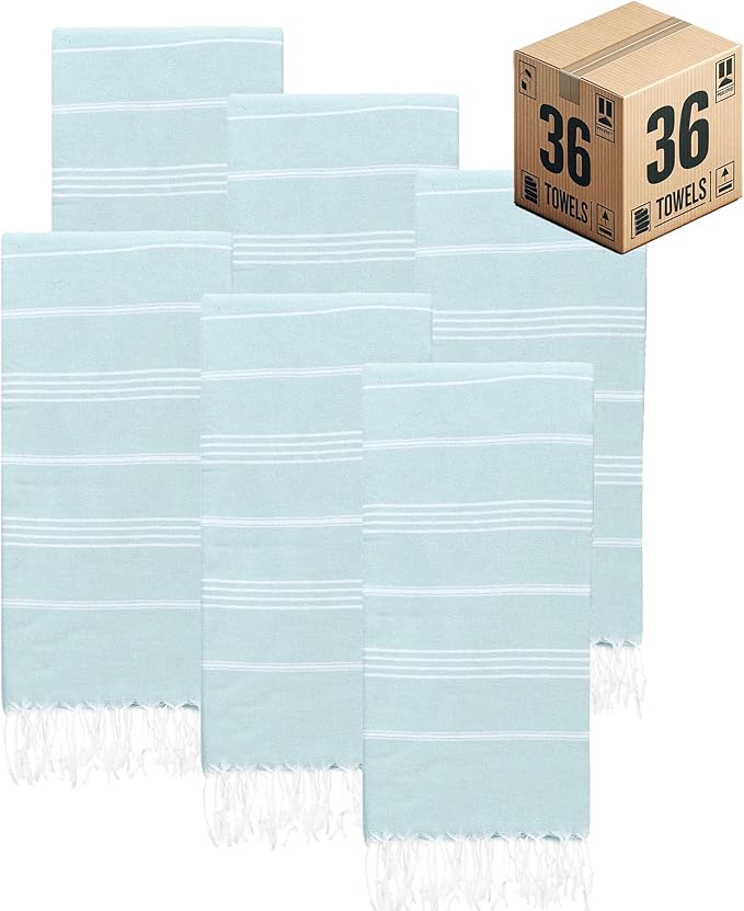 Turkish Beach Towels, Bulk Case of 36 | Oversized, Quick Dry, Sand Free | 100% Cotton, Large 38x71 Towels for Beach, Pool, Travel | Ultra-Soft, Compact, Absorbent | Aquamarine