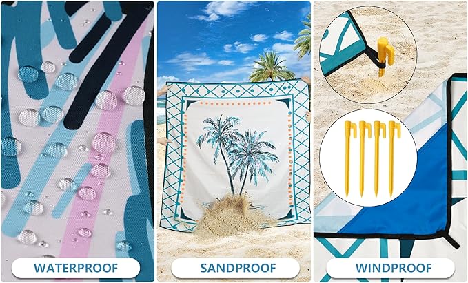Beach Blanket Waterproof Sandproof Beach Mat 79”x 83” for 1-8 Adults Quick Drying Durable Outdoor Picnic Mat for Beach Festival Travel Camping Hiking (Flower Cocotree, 79"×83"(4 Person))