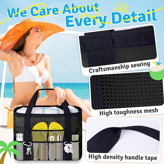 XX-Large Mesh Beach Bag Tote - 9 Pockets for Family Travel/Vacation & Beach Essentials, Foldable & Lightwiht