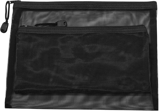 6 Pack Black Nylon Mesh Cosmetic Bags, Durable Zipper Pouches for Travel, Organizers for Purse, Diaper Bag, and Toiletries(Includes 3 A5 and 3 A6 Sizes)