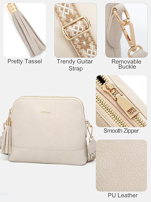 Women's Leather Crossbody Bags Anti Theft Purses RFID Blocking Handbags Trendy Travel Adjustable Strap Tassel