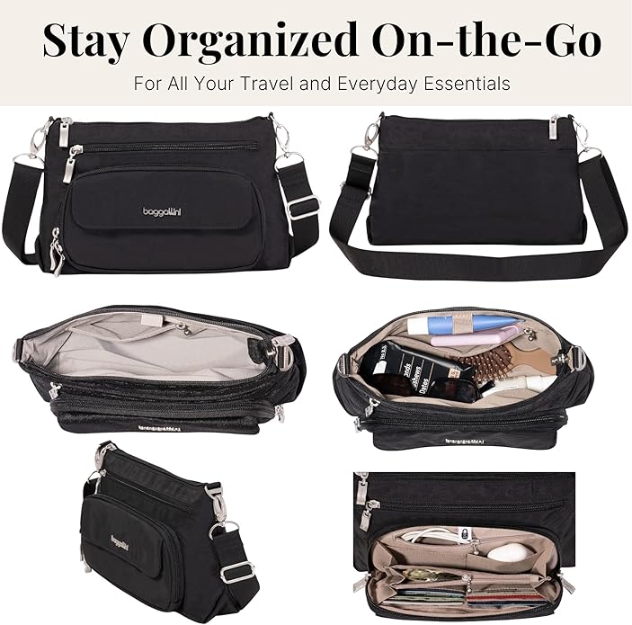 Baggallini Original Everyday 11x7.5 Crossbody Bags Rfid Protected Lightweight Nylon Zippered Travel Purse