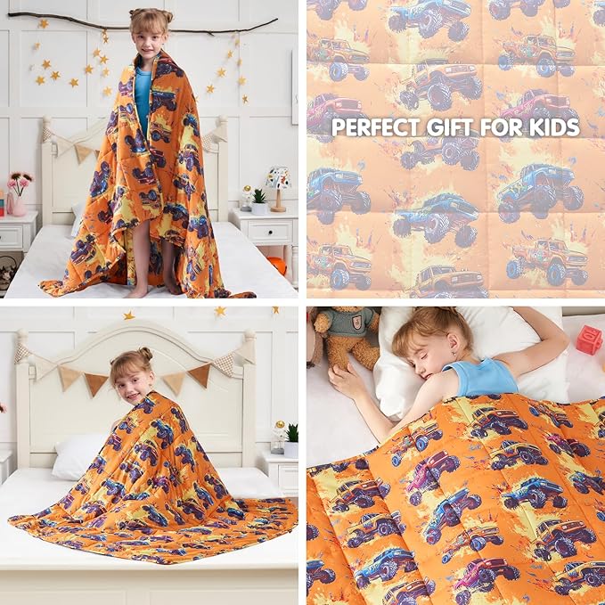 yescool Truck Car Weighted Blanket 10 Pounds Cooling Twin Weighted Lap Blanket, Heavy Blanket for Sleeping, Weighted Throw Blanket Gifts for 80-110lbs, 40"x60"
