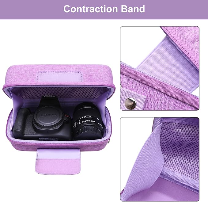 LTGEM Camera Case for Canon EOS Rebel T7 / R50 / R100 / R50 V / T6 / R8 / R10 / RP / SL3 / R5 / T100 DSLR SLR Camera and 18-55mm/18-45mm Lens with Shoulder Strap, Purple